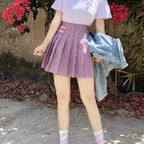 Cute Preppy Purple Plaid High Waisted Mini Skirt Summer Casual School Girl E-Girl Kawaii Korean Japanese Harajuku Streetwear