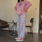 Cute Pastel Pink Checkered Plaid Pants Autumn Punk High Waisted Causal Loose Trouser Hip Hop Bottoms E-Girl Kawaii Korean Japanese Harajuku Streetwear