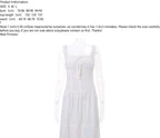 White Pleated Lace Up Square Collar Ruffle Maxi Dress