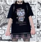 Zombie Anime Cat Print Short Sleeve T-shirt