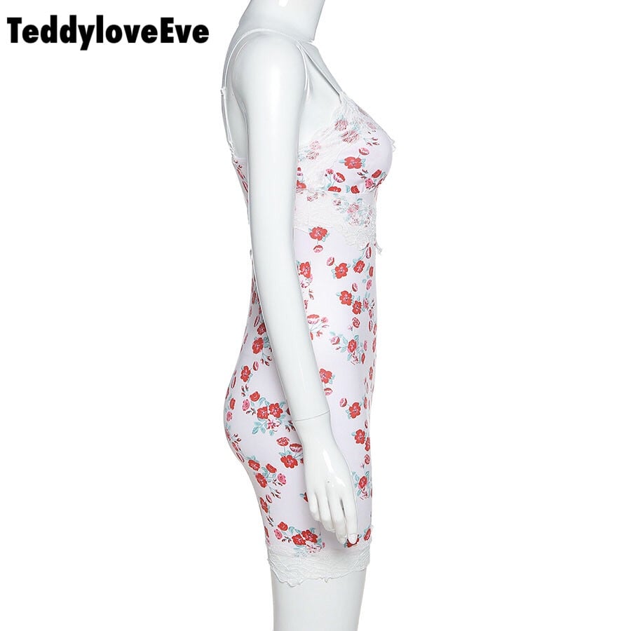 Cute Sexy Summer Boho Lace Graphic Lace Up Elegant Mini Bodycon Dress E-Girl Kawaii Korean Japanese Harajuku Chinese Retro Streetwear