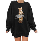 Cute Funny Cat Tiger Cartoon Print Long Sleeve Crewneck Sweatshirt Pullover Aesthetic Casual E-Girl Kawaii Korean Japanese Harajuku