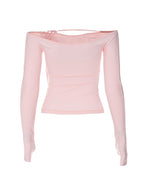 Pink Bow Off Shoulder Long Sleeve Top