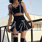 Cute Black Maid Lace Trim Mini Skirt 90s Party Summer Aesthetic Casual E-Girl Kawaii Korean Japanese Harajuku