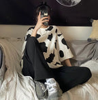 Cute Cow Anime Print Oversized Loose Short Sleeve T-shirt Punk Goth Aesthetic Casual Summer E-Girl Kawaii Korean Japanese Harajuku Streetwear