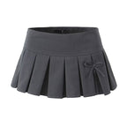Grey Bow Low Waist Tiered Pleated Skirt