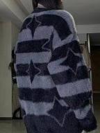 Grey & Black Star Striped Sweater