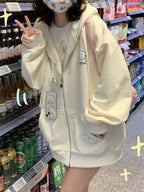 Puppy Embroidery Cartoon Zip Up Hoodie