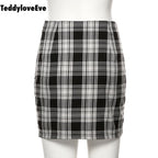 Cute Vintage Plaid Checkered High Waisted Mini Skirt E-Girl Kawaii Korean Japanese Harajuku Chinese Retro Streetwear Aesthetic