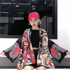 Mask Demon Horn Kimono Cardigan Cartoon Print Loose Blouse Long Sleeve Shirt T-shirt Top E-Girl Kawaii Korean Japanese Harajuku Streetwear
