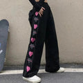 Black Heart Print Wide Leg Trousers