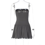 Lace Tie Up Strapless Mini Dress