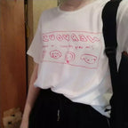 White Nervous Animal Graphic Cartoon Print Loose Oversized Short Sleeve T-shirt Top Summer Causal E-Girl Kawaii Korean Japanese Harajuku Streetwear
