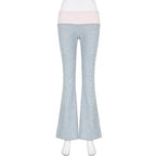 Grey & Pink Patchwork Flare Pants