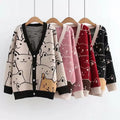 Cat Print V Neck Sweater