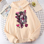 Cute Girl Monster Cartoon Print Long Sleeve Hoodie Sweater Sweatshirt Pullover Aesthetic Casual Summer E-Girl Kawaii Korean Japanese Harajuku