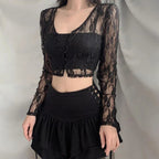 Black Lace V Neck Crop Top Cardigan