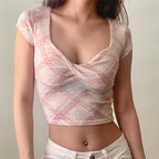 Pink Plaid Crop Top