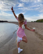 Pink Knit Open Back Dress