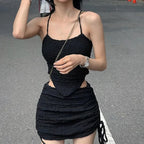2PCS Waffle Texture Camisole + Mini Skirt