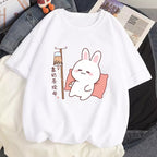Cute Rabbit Boba Bubble Milk Tea Graphic Cartoon Print Loose Short Sleeve T-shirt Aesthetic Casual Summer E-Girl Kawaii Korean Japanese Harajuku