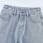 Cute 90s Buttery Print Casual Baggy Straight High Waist Mom Blue Denim Jean Bottom Pant Aesthetic E-Girl Kawaii Korean Japanese Harajuku Streetwear