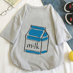 Cute Aesthetic Milk Carton Box Graphic Cartoon Print Loose Short Sleeve Short T-shirt Top Casual E-Girl Kawaii Korean Japanese Harajuku Streetwear