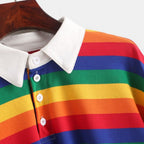 Cute 90s Rainbow Butron Crop Top Sweatshirt Sweater Oversized Hoodies Long Sleeve Shirt Top E-Girl Kawaii Korean Japanese Harajuku Retro Streetwear