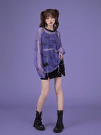 Transparent Mesh Heart Long Sleeve Shirt