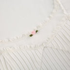 White Lace Trim Square Collar Long Sleeve Shirt