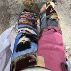 Cat Contrast Patchwork Wide Leg Trousers