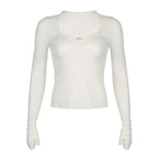 White Lace Trim Square Collar Long Sleeve Shirt
