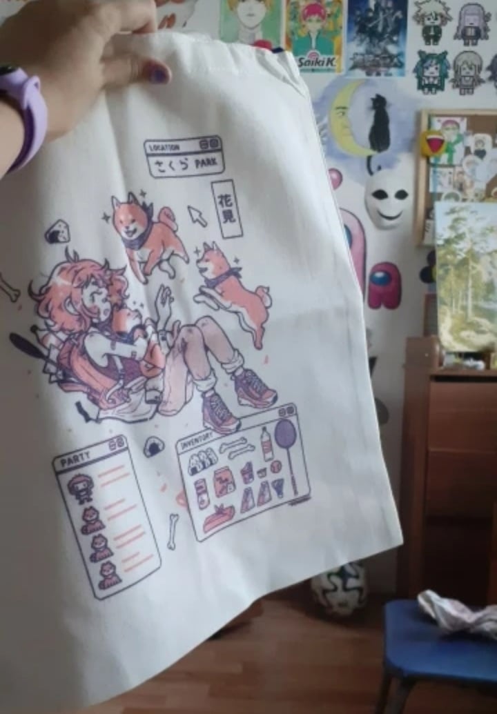 Cute Shiba Inu Anime Girl Cartoon Tote Canvas Bag Shopper Shoulder Bag Aesthetic Casual Summer E-Girl Kawaii Korean Japanese Harajuku