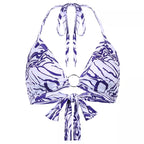 Cute Sexy Tie Dye V-Neck Lace Up Halter Backless Beach Crop Top Summer Aesthetic Casual E-Girl Kawaii Korean Japanese Harajuku