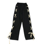 Black Side Bow Bandage High Waist Trousers
