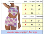 2PCS Purple Plaid Knit Halter Top + Shorts