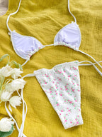 2PCS Floral Print Bow Triangle Bikini Set