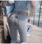 Chic Pearl Bowknot Bead High Waist Jeans