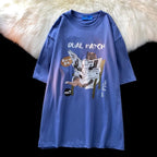 Retro Cat Newspaper Print Short Sleeve T-shirt