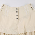 Beige Coquette Patchwork Tie Up High Waist Shorts