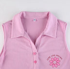 Sweet Pink Collar Ribbed Romper
