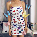 Cute Colorful Rainbow Butterfly Spaghetti Strap Bodycon Mini Dress Party E-Girl Kawaii Korean Japanese Harajuku Chinese Retro Streetwear Aesthetic