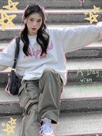 Grey Letter Print Oversized Pullover