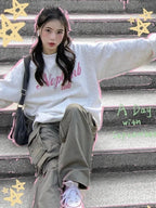Grey Letter Print Oversized Pullover