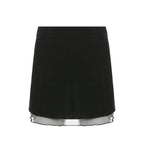 Black Split Mesh Frill Patchwork Mini Skirt