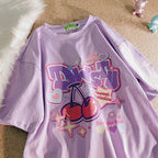 Cherry Print Loose Short Sleeve T-shirt