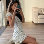 Blue Floral Puff Sleeve Mini Dress
