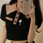Black Off Shoulder Hollow Out Short Sleeve T-shirt