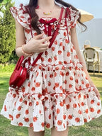 Apple Print Ruffle Mini Dress
