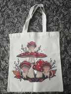 Cute Cat Ghost Mushroom Print Reusable Shopping Bag Canvas Tote Bag Shoulder Bag Aesthetic Casual E-Girl Kawaii Korean Japanese Harajuku